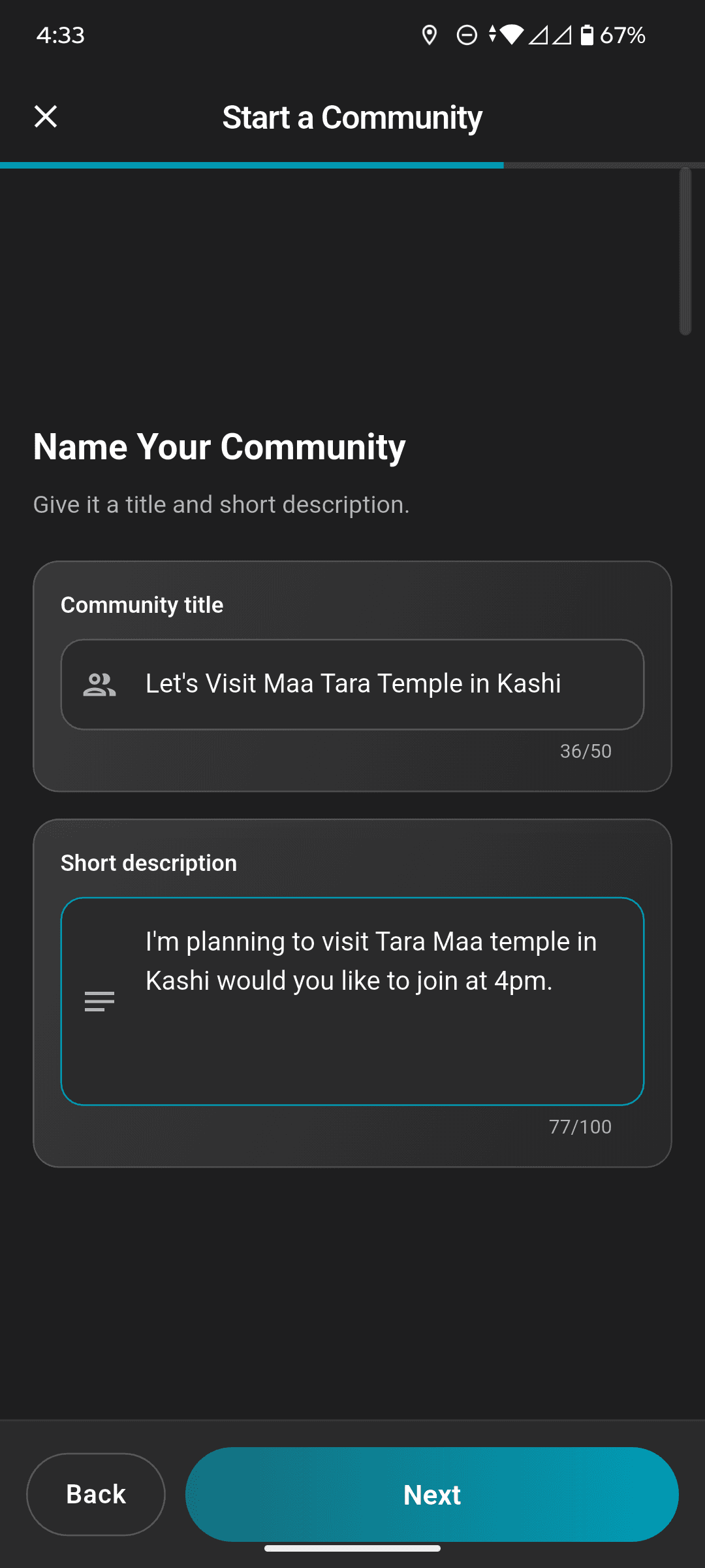 Start a community — name and describe